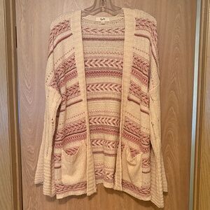 Elegant Knit Beige and Pink Cardigan Size Medium Super cute!